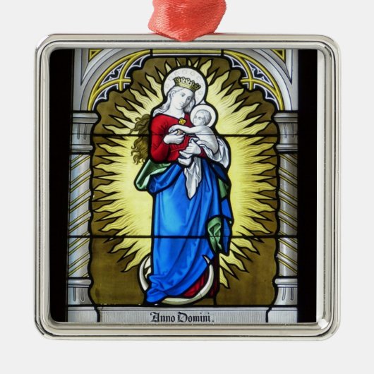 Madonna en kind Glas in lood kerkraam Metalen Ornament (Voorkant)