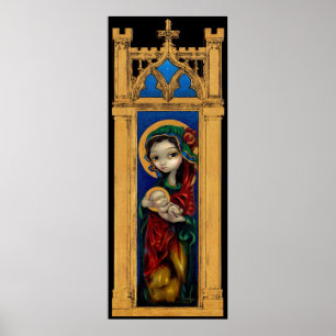 Madonna en kind in 's nachts afdrukken van gothisc poster