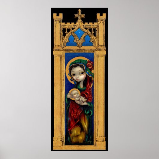 Madonna en kind in 's nachts afdrukken van gothisc poster (Voorkant)