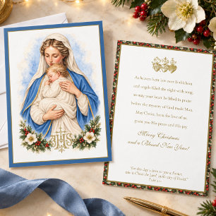 Madonna en Kind Kerstkaart met gouden IHS