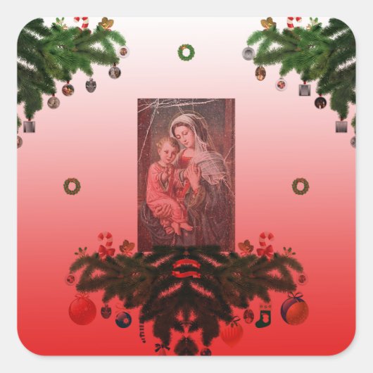 Madonna en Kind [Kerstmis] Vierkante Sticker (Voorkant)