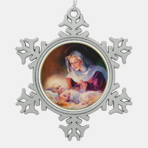 Madonna en Kind-kerstsiroop Tin Sneeuwvlok Ornament