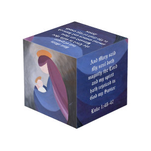 Madonna en kind massief hout 4 "x 4" kubus