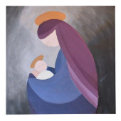 Madonna en kind massief hout 4 "x 4" kubus (Voorkant)