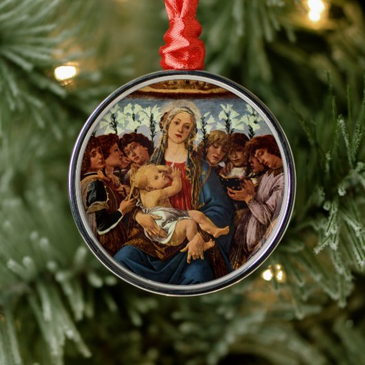 Madonna en kind met acht Angels van Botticelli Metalen Ornament (Boom)