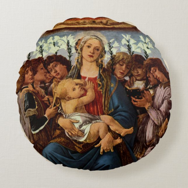 Madonna en kind met acht Angels van Botticelli Rond Kussen (Voorkant)