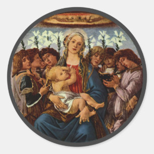 Madonna en kind met acht Angels van Botticelli Ronde Sticker