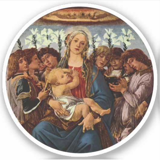 Madonna en kind met acht Angels van Botticelli Sticker (Voorkant)