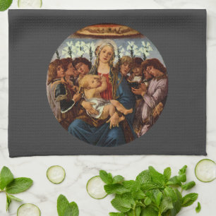 Madonna en kind met acht Angels van Botticelli Theedoek