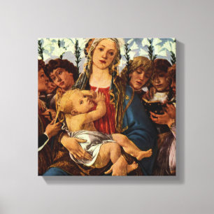 Madonna en kind met acht engelen van Botticelli Canvas Afdruk
