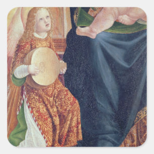 Madonna en kind met Angel Musicians Vierkante Sticker