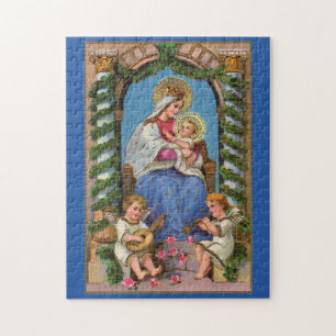 Madonna en kind met Angels Jigzaag Puzzle Legpuzzel