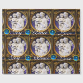 MADONNA EN KIND MET BLAUWE PARELTJES KERSTVREUGDE CADEAUPAPIER (Vlak)