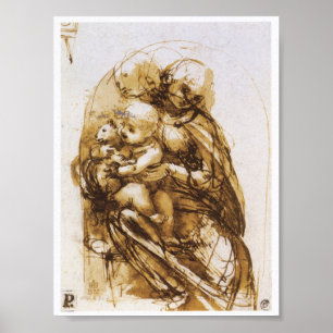 Madonna en kind met een Cat, Leonardo da Vinci Poster