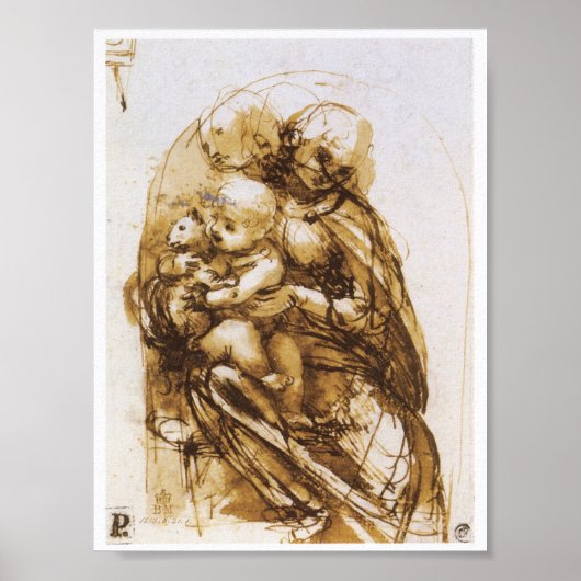 Madonna en kind met een Cat, Leonardo da Vinci Poster (Voorkant)
