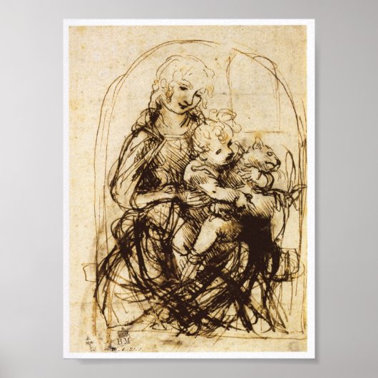 Madonna en kind met een Cat, Leonardo da Vinci Poster (Voorkant)