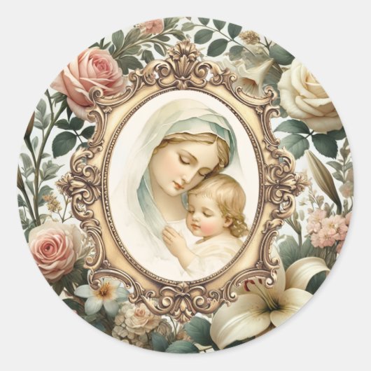 Madonna en kind met een  Lijst Ronde Sticker (Voorkant)