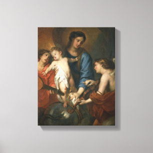 Madonna en kind met engelen canvas afdruk