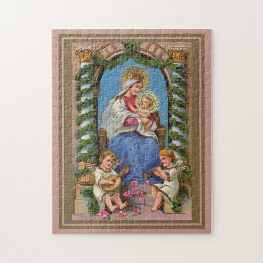 Madonna en kind met engelen legpuzzel (Verticaal)