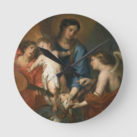 Madonna en kind met engelen ronde klok (Voorkant)