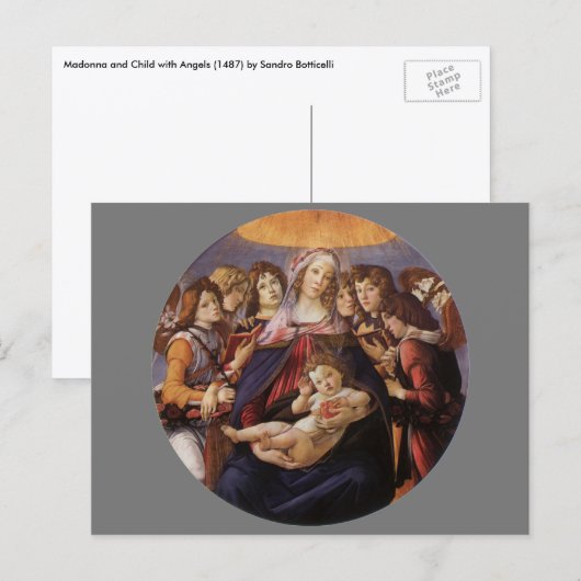 Madonna en kind met engelen van Sandro Botticelli Briefkaart (Voorkant / Achterkant)