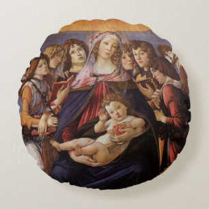 Madonna en kind met engelen van Sandro Botticelli Rond Kussen