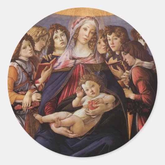 Madonna en Kind met engelen van Sandro Botticelli Ronde Sticker (Voorkant)