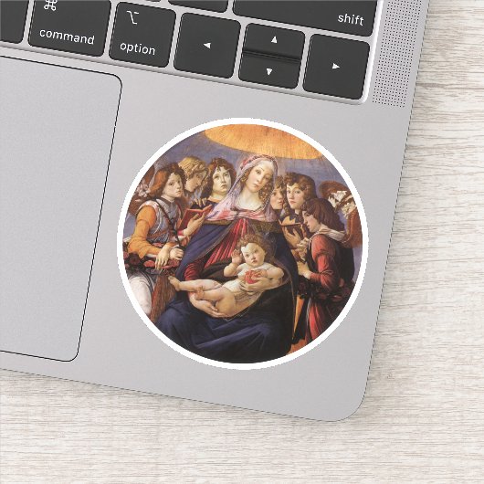 Madonna en Kind met engelen van Sandro Botticelli Sticker (Detail)