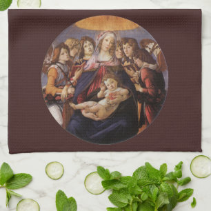 Madonna en kind met engelen van Sandro Botticelli Theedoek