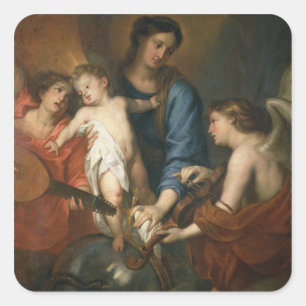 Madonna en kind met engelen vierkante sticker