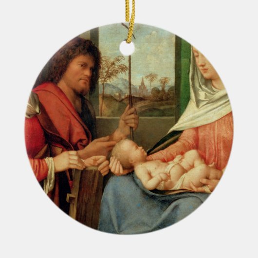 Madonna en kind met heiligen 2 keramisch ornament (Voorkant)