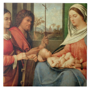 Madonna en kind met heiligen 2 tegeltje
