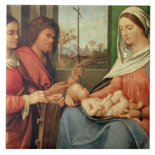 Madonna en kind met heiligen 2 tegeltje (Voorkant)
