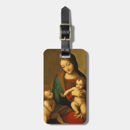 Madonna en kind met heiligen bagagelabel (Voorkant verticaal)