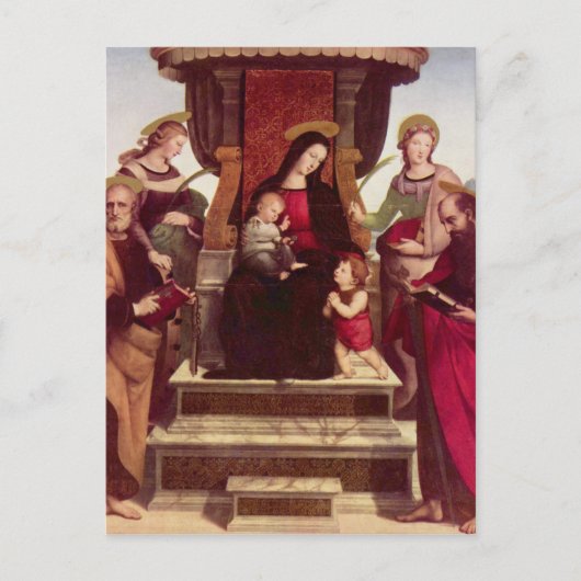 Madonna en Kind met heiligen door Raphael Briefkaart (Voorkant)
