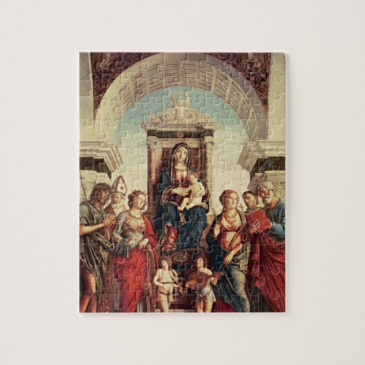 Madonna en kind met heiligen legpuzzel (Verticaal)