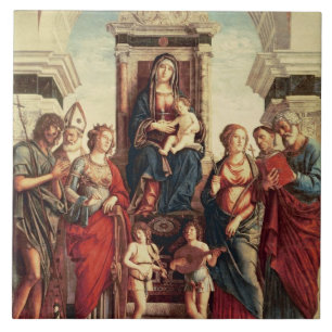 Madonna en kind met heiligen tegeltje