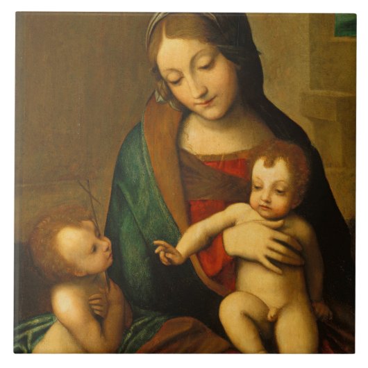 Madonna en kind met heiligen tegeltje (Voorkant)
