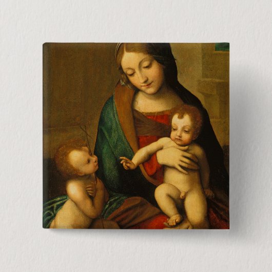 Madonna en kind met heiligen vierkante button 5,1 cm (Voorkant)