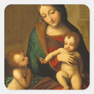 Madonna en kind met heiligen vierkante sticker