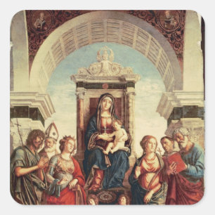 Madonna en kind met heiligen vierkante sticker