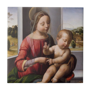 Madonna en kind met John de Baptist Tegeltje