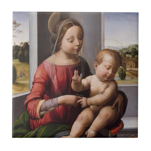 Madonna en kind met John de Baptist Tegeltje (Voorkant)