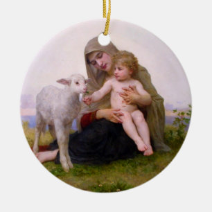 Madonna en kind met Lamb-kerstversiering Keramisch Ornament