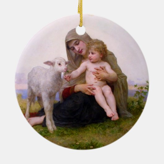 Madonna en kind met Lamb-kerstversiering Keramisch Ornament (Achterkant)