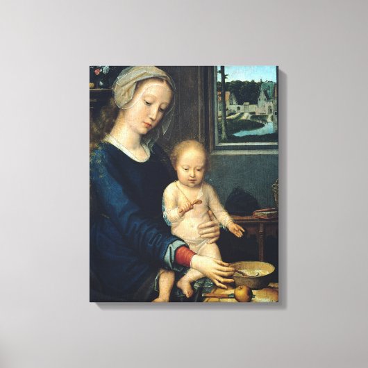 Madonna en Kind Met Melksoep - Gerard David Canvas Afdruk (Voorkant)