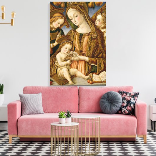 Madonna en kind met twee Angels Canvas Afdruk (Insitu (Woonkamer))