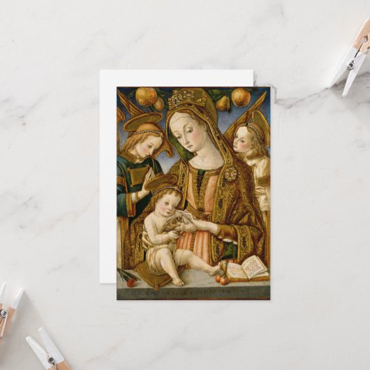 Madonna en kind met twee Angels Kaart (Voorkant / Achterkant in situ)