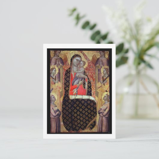 Madonna en kind met zes engelen (panel) briefkaart (Staand voorkant)