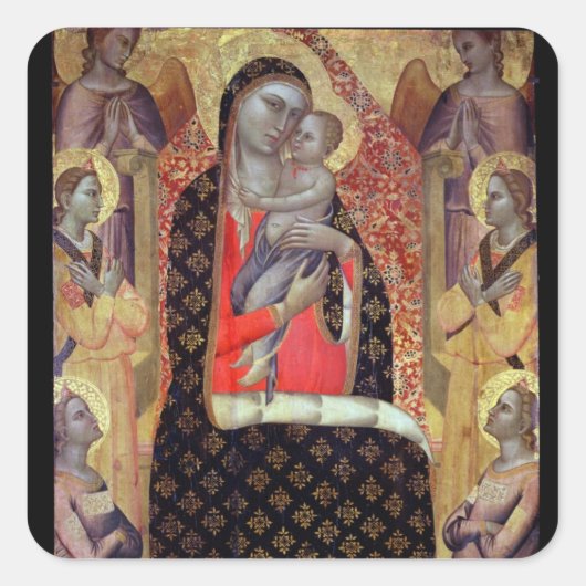 Madonna en kind met zes engelen (panel) vierkante sticker (Voorkant)